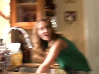 Seductive chick stuck in the sink fucked by her BF on cam