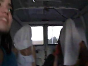 Babes stuck in a van get hazed and naked at a warehouse