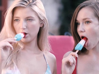 Blonde teen threesomes in restaurant